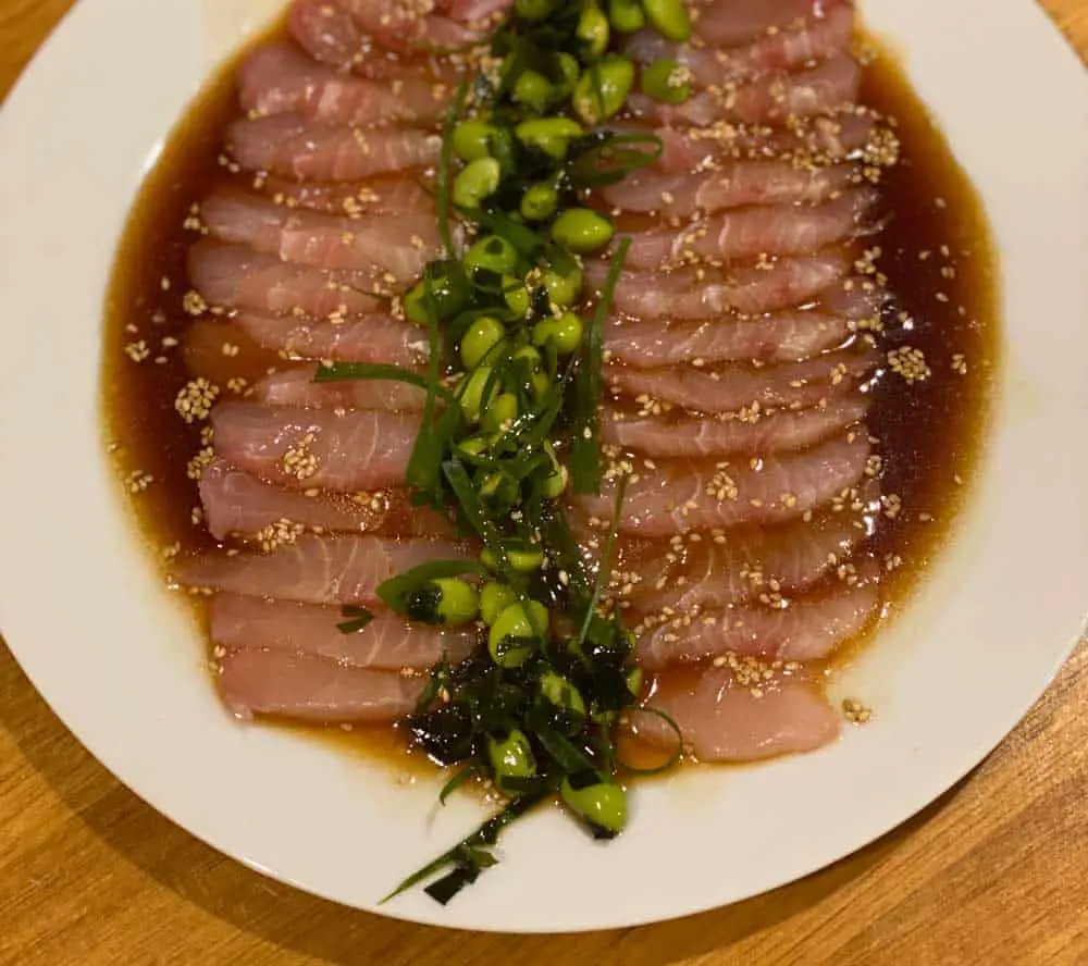 kingfish sashimi in ponzu dressing